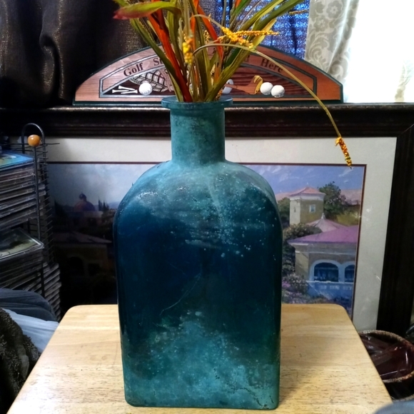 🏇🏆Vintage Green Glass VaseLarge & Heavyweight Made in Spain.🎑🎍🎋🎁